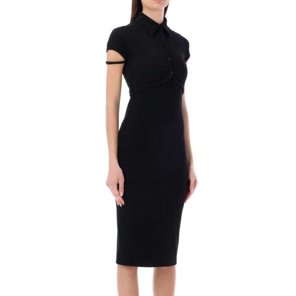 Helmet Lang black ribbed knit midi dress